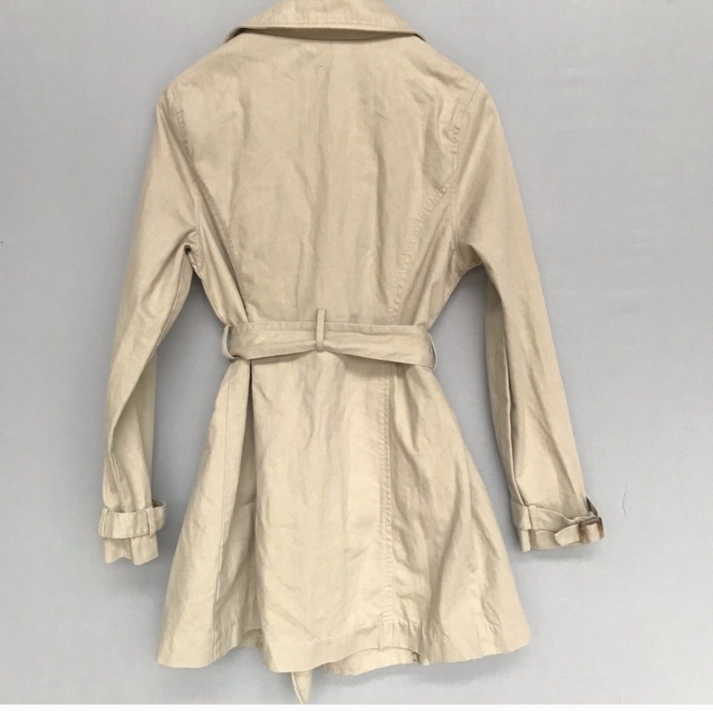 Old Navy Maternity Trench 100% Cotton Short Jacket Tan Long Sleeve Belted - Picture 6 of 8